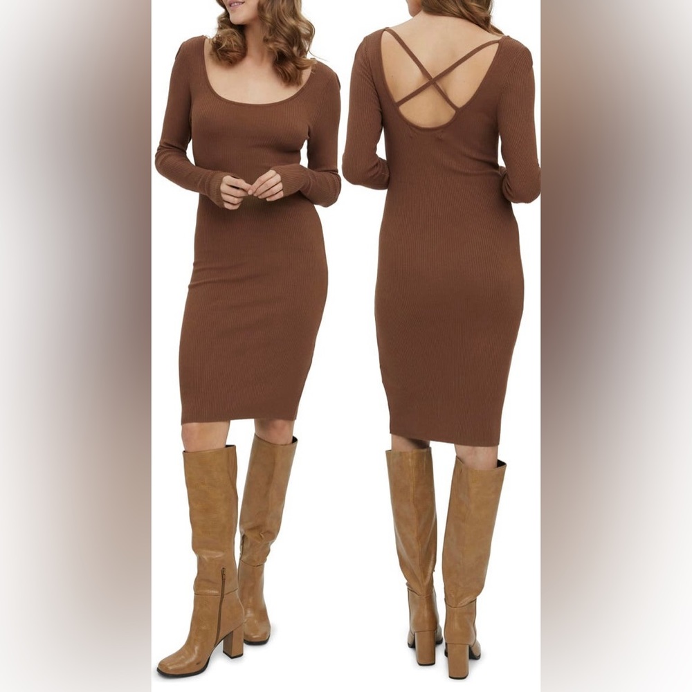 NEW🏷✨ Long sleeve U neck sweater dress with back cross